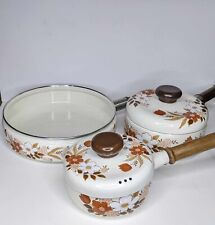 Vintage Kingsbury Cookware Dogwood Pot & Pan Set Of 3 70's Retro Japan Made picture