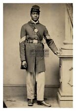 AFRICAN AMERICAN BLACK CIVIL WAR SOLDIER IN UNIFORM 4X6 SEPIA PHOTO picture