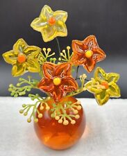 Vintage 1970s Lucite Resin Daisies Wire Flower Sculpture Orange Yellow  picture