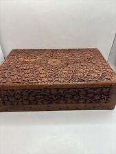 Vintage Indian Mughal Floral Design Hand Carved Wood Box~Large picture