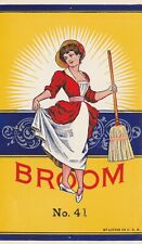 1910 - 1940s Vintage Dainty Woman Broom Stick No. 41 Litho Label picture