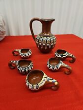 Vtg Bulgarian Troyan Red Clay Hand Painted Pitcher Cups Redware Pottery picture