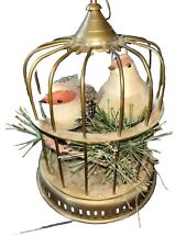 Vintage Brown And White Birds In Cage With Pine Needles 9”X7” picture