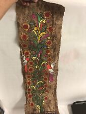 Vintage Retro 60-70’s Long Mexican Folk Art Painting Ornate Tree Bark Parchment picture