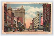 Postcard Main Street Buffalo New York NY Sign Cars People City Buildings View picture