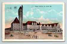 c1920 WB Postcard St. Louis MO Union Station Trolley Streetcar Old Cars People picture