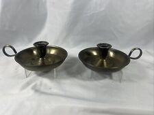 Vintage Pair Of Brass Finger Loop Taper Candlestick Holders picture