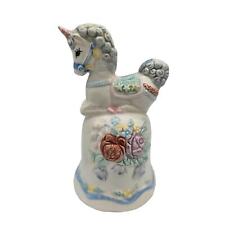 Vintage 1990s Hand Painted Ceramic Unicorn Bell Light Colors Floral picture