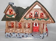 Vintage Christmas in Vermont Lighted Log Cabin Lodge Moose Head Santa Village picture