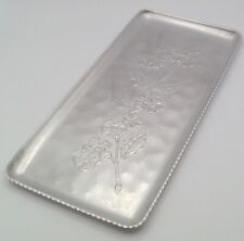 Vintage Hammered Embossed Aluminum Serving Tray Floral Pattern Scalloped Edge picture