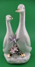 Vintage Two Ceramic Geese with Colorful Flowers/Figurines picture