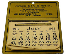 1935 Jewelers State Optical Minneapolis MN Desk Wall Calendar Eyewear Diamonds picture