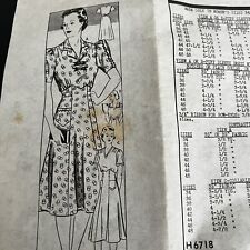 Vintage 1940s Mail Order H6718 Puff Sleeve Pocket Dress Sewing Pattern 36 USED picture