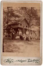 CIRCA 1890s CABINET CARD FLOYD  FAMILY AT HUNTING FISHING LODGE LOCK HAVEN PA. picture