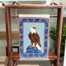 Vintage Folk Art American Bald Eagle Americana Tapestry Weaving Rug on Wood Loom picture