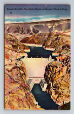 c1954 Linen Postcard Hoover Dam Lake Mead Gates Arizona AZ Posted picture