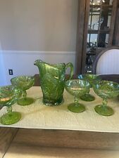 Indiana Glass, Carnival Tiara Pitcher and 5 matching glasses; Flower Medallion. picture