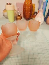 Set Of 3 Vintage Pink Frosted Pearl Satin Tulip  Glass Candle Holder  PRE-OWNED  picture