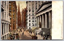 Wall Street New York Birds Eye View Horse Buggy Carriage Statue Tower Postcard picture