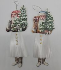 Two Vintage Spun Glass & Cardboard Santa Ornaments picture