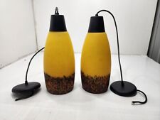 Lot of 2 Mid Century 70’s Style Cylinder Hanging Pendant Light Fixture Yellow picture
