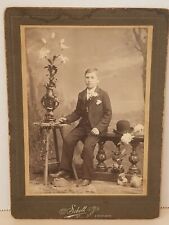 Antique Cabinet Card Photograph Young Boy Confirmation Chicago, Illinois History picture