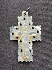 Gorgeous French Antique  Mother of Pearl Carved Cross pendant - 3.5cm picture