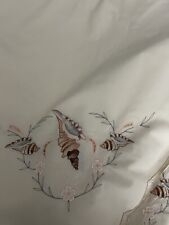 Vintage Handmade Embroidered Seashell  Tablecloth 65 X 80 MCM Cottage Coastal picture