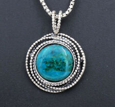 Amazing Sterling Silver 925 Big Round Pendent Gemstone Green Chrysocolla Israel. picture