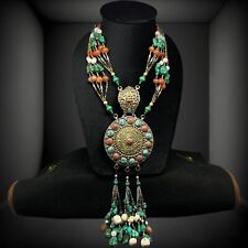 Nepali Stunning Vintage Unique Huge Pendant With Turquoise Brass Nice Necklace picture