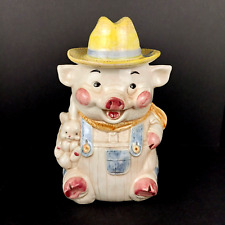 Vintage 1960s Treasure Craft Farmer Pig Cookie Jar 12” Tall - Made In USA picture