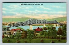 Madison IN-Indiana, Madison Milton Bridge, Aerial View, Vintage Postcard picture