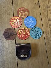 HOME LINES SS HOMERIC 1950'S BLACK LEATHER CASE W/ 6 LEATHER COASTERS * NEW* picture