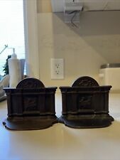 Pair of Vintage B&H Bradley & Hubbard Cast Iron Bookends Spinning Scene picture