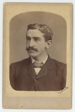 Antique c1880s ID'd Cabinet Card Man With Mustache Named CG Rourke Peterboro, NH picture