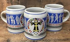Set of 3 Vintage 1972 In Munchen Olympics German Mugs With Notched Handles 4” picture