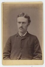 Antique Circa 1880s ID'd Cabinet Card Handsome Man in Suit Coat Mustache Boston picture