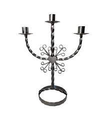 Swedish Hand Wrought Iron 3 Candelabra Candle Holder w/ Heart Accent 13