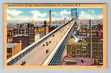 Camden NJ-New Jersey, View on Delaware River Bridge, Vintage Postcard picture