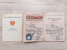 Soviet Komsomol Ticket . Document Original . USSR VLKSM Lenin . Girl . Cho picture