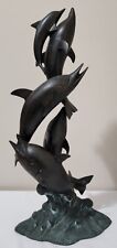 Mid 20th Century Bronze 5 Dolphins StatueNautical Ocean Art,~22.5
