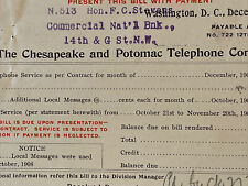 Original 1908 Chesapeake & Potomac Telephone Bill Politician Warning Equipment picture
