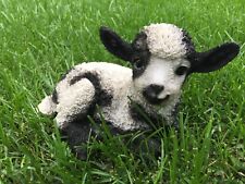 Spotted Baby Lamb Lying Down Yard Ornament Resin Figurine Statue Farmyard Sheep picture