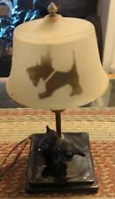 Vintage Black Glass Lamp Shade Scottie Dog Lamp Ceramic Base WORKS picture