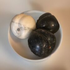 VTG Italian Solid Marble Black&White Carved PeachStonefruit wWoodStem RARE Heavy picture