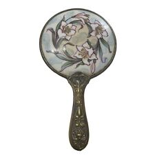 Vintage Women's Mirror 1920's Enamel filigree Silver Plated Lily Floral Rare 9
