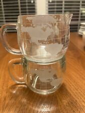 Set of 2 Vintage Nestle Co Inc Etched Glass World Globe Coffee Mug And Creamer picture