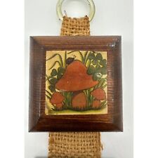 Vintage Mushroom Wall Hanging Wood Ladybug Handmade 1970s Cottagecore Burlap picture