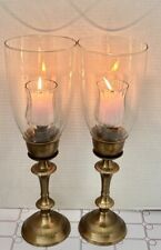 Set Of 2 Vintage Brass Hurricane Candle Holder Lamps From India picture
