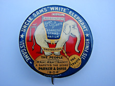 1904 Scarce Classic Alton Parker Uncle Sam's White Elephant Political Button picture